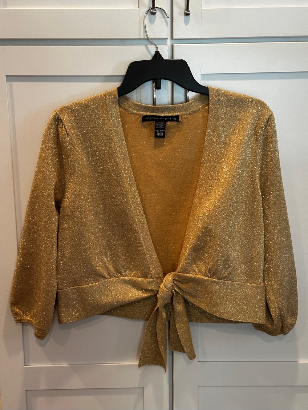 NWOT Spenser Evening Sparkle Tie-Front Gold Sweater Cardigan